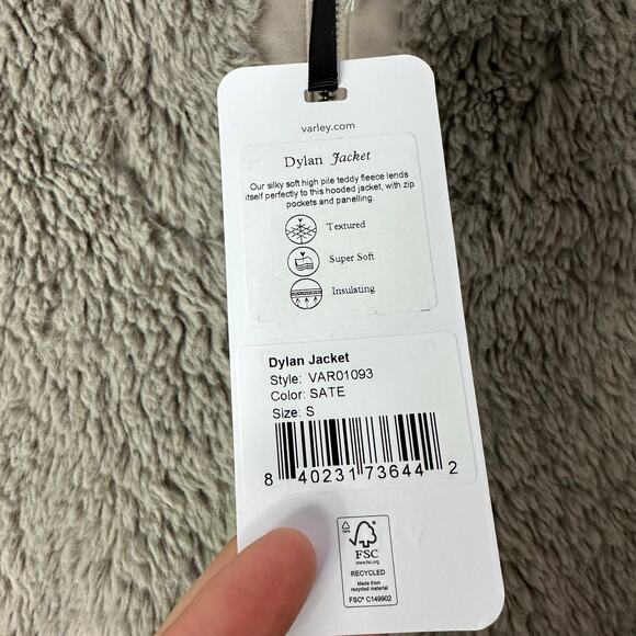 Varley Women's Small Dylan Jacket High Pile Teddy Fleece Full Zip Hood Taupe NWT - Picture 4 of 8